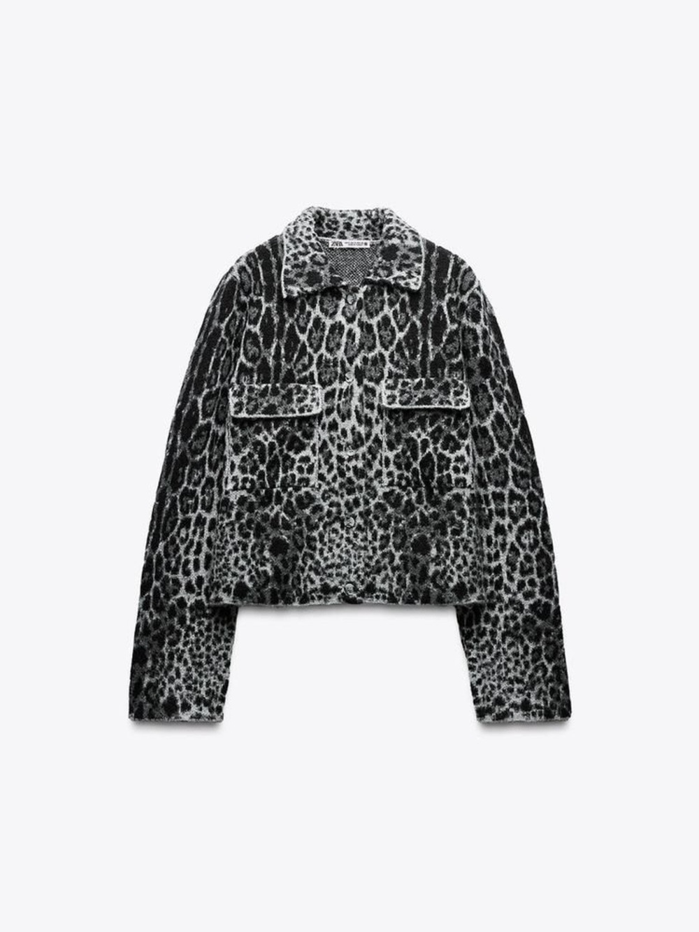 Zara Black and Gray Leopard Print Button-Up Sweater Jacket - Picture 3 of 6